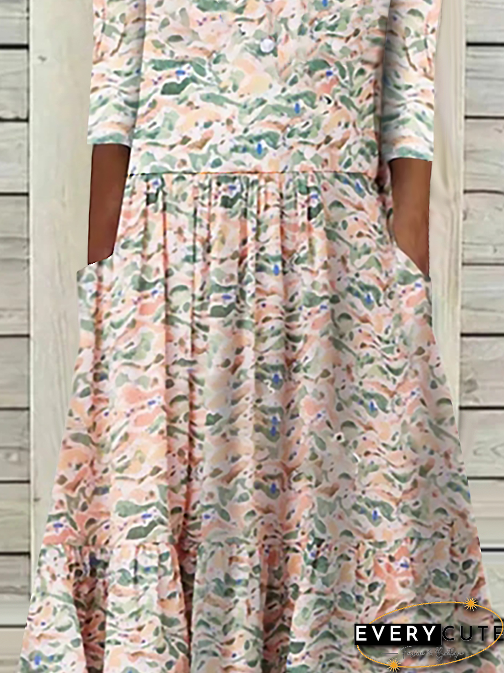 V Neck Short Sleeve Woven Dress