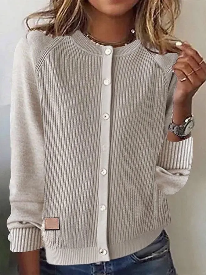 Women'S Autumn And Winter Button-Down Long-Sleeved Patchwork Sweater 