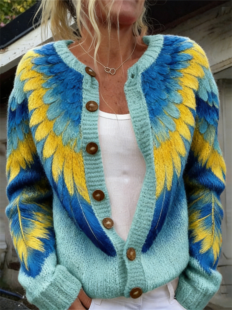 Vintage Macaw Parrot Wings Cozy Knit Cardigan wearshes