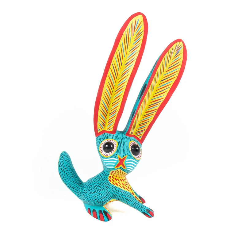 Big Eared Rabbit (Turquoise) - Oaxacan Alebrije Wood Carving