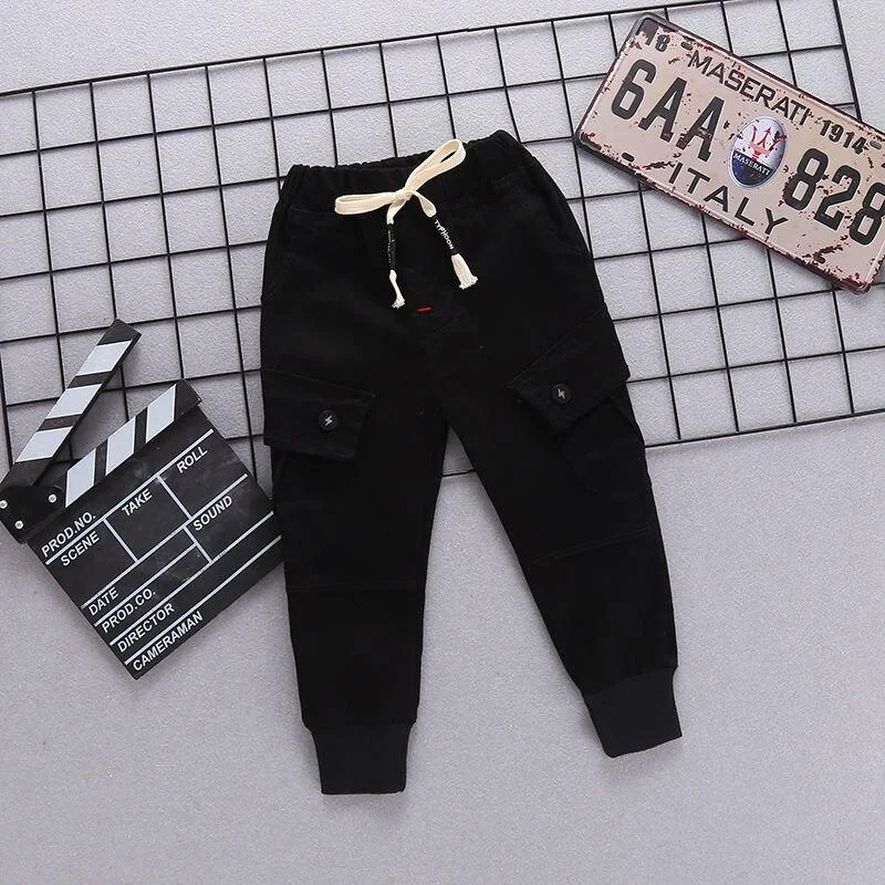 INS hot baby boys pants 0-5 years old Big pocket stitching letters Spring and autumn children's Fashion overalls cotton trousers