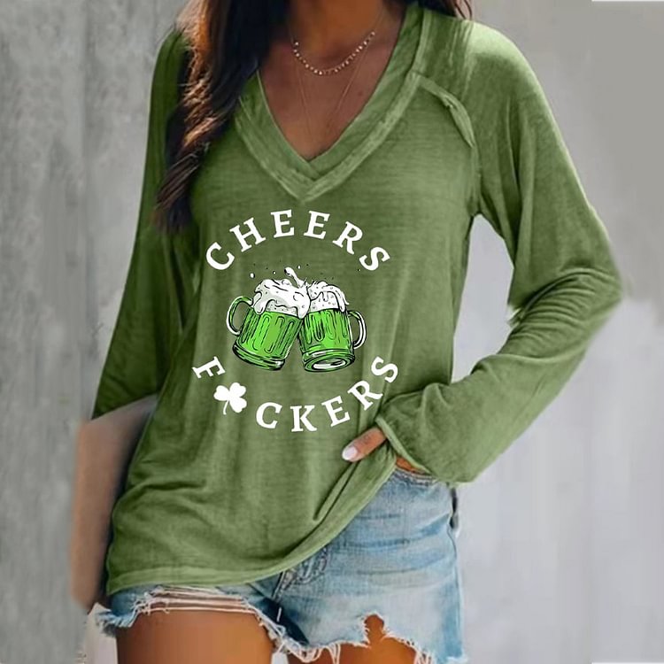 Comstylish Women's St. Patrick's Day Cheers Clover Long Sleeve T-Shirt