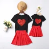 Family Matching Dresses Short Sleeve Heart Print Set