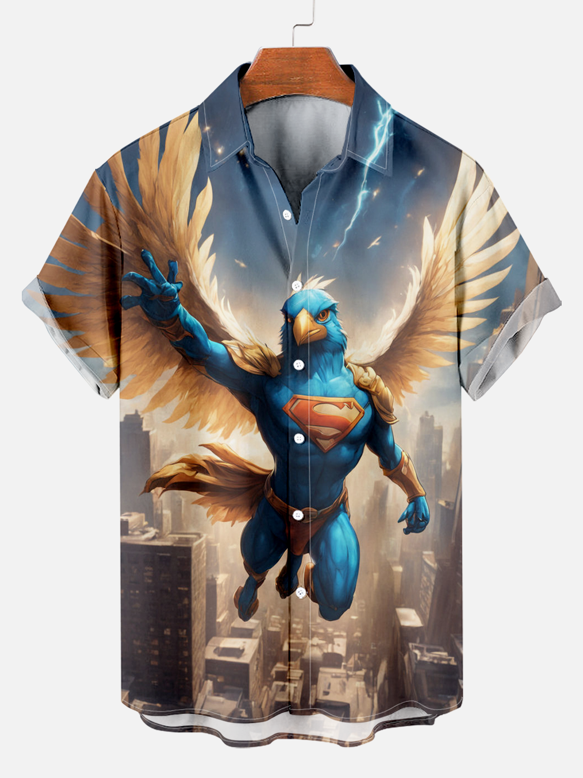 Men's Comfortable Super Parrot Warrior Print Shirt PLUSCLOTHESMAN