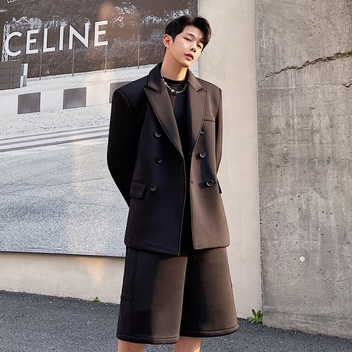 dawfashion-Personalized Air Layer Double-breasted Suit Shorts Solid Color Suit-Yamamoto Diablo Clothing