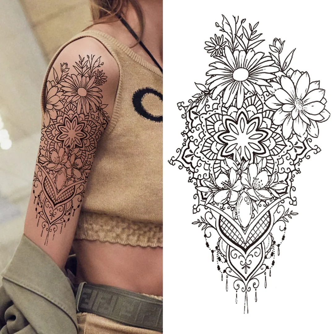 Death Skull Flower Temporary Tattoo For Women Girls Snake Bird Peony Tattoo Sticker Black Fake Blossom Sexy Tatoo Transfer Adult 530-1