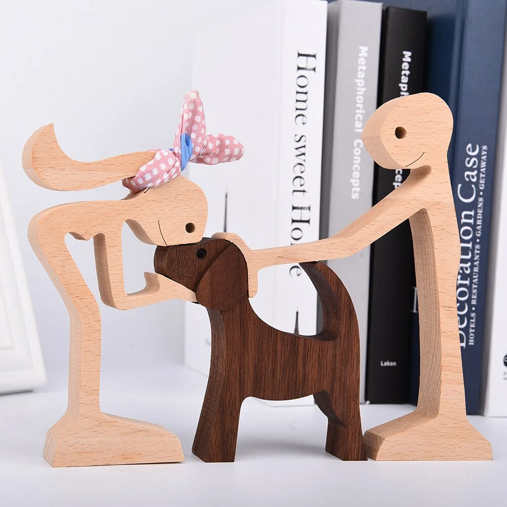 Home Decor Table Ornament Wood Dog Craft Sculpture Handmade Wooden Pets Figurine Crafs Desk Decorations Great Gifts for Friends