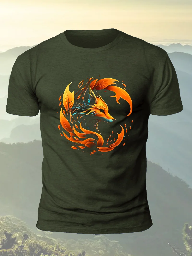 Flaming Fox Print Short Sleeve Men's T-Shirt in  mildstyles
