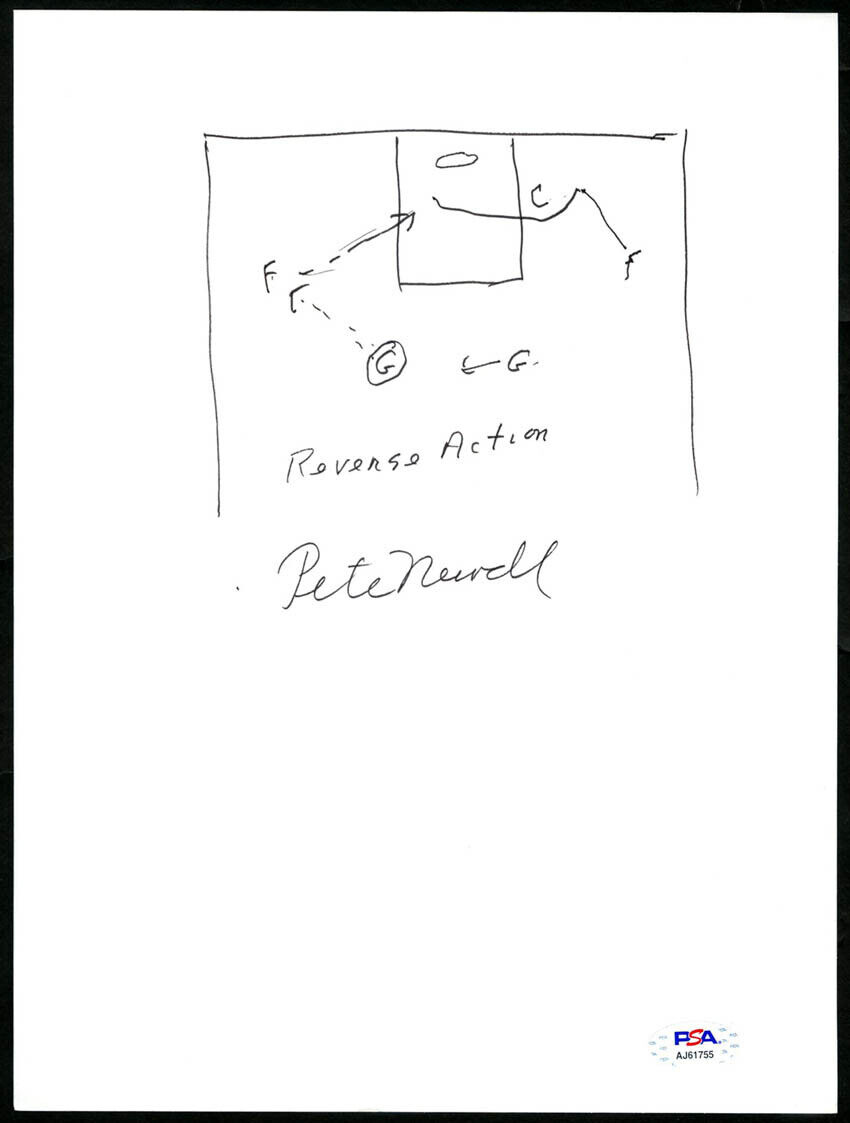 Coach Pete Newell SIGNED HAND DRAWN PLAY Berkley SF Michigan PSA/DNA AUTOGRAPHED