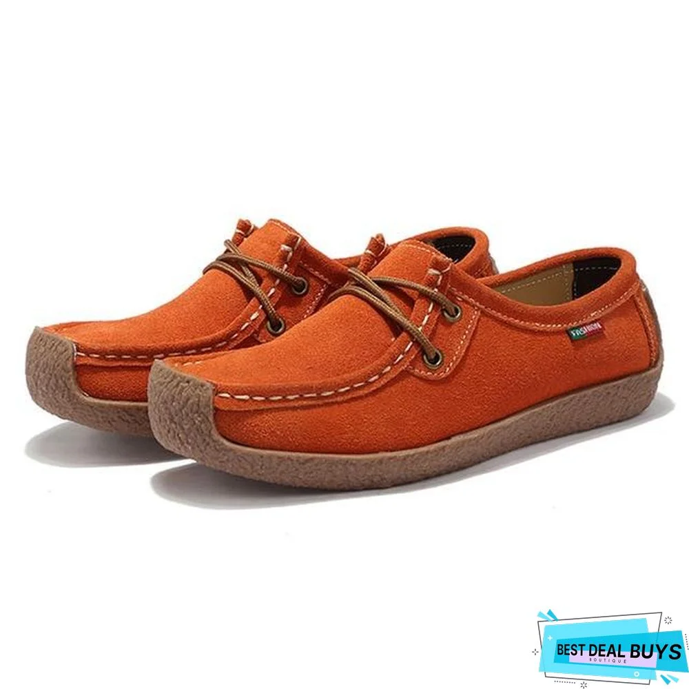 Women PU Leather Loafers Lace Up Folding Moccasins Foldable Casual Flats Shoes