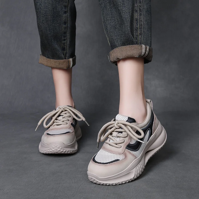 Yyvonne Layer Kraft Mesh Breathable Thick Base Old Dad Shoes 2025 Spring Sports Casual Shoes Women Comfortable Soft Sole Single Shoes