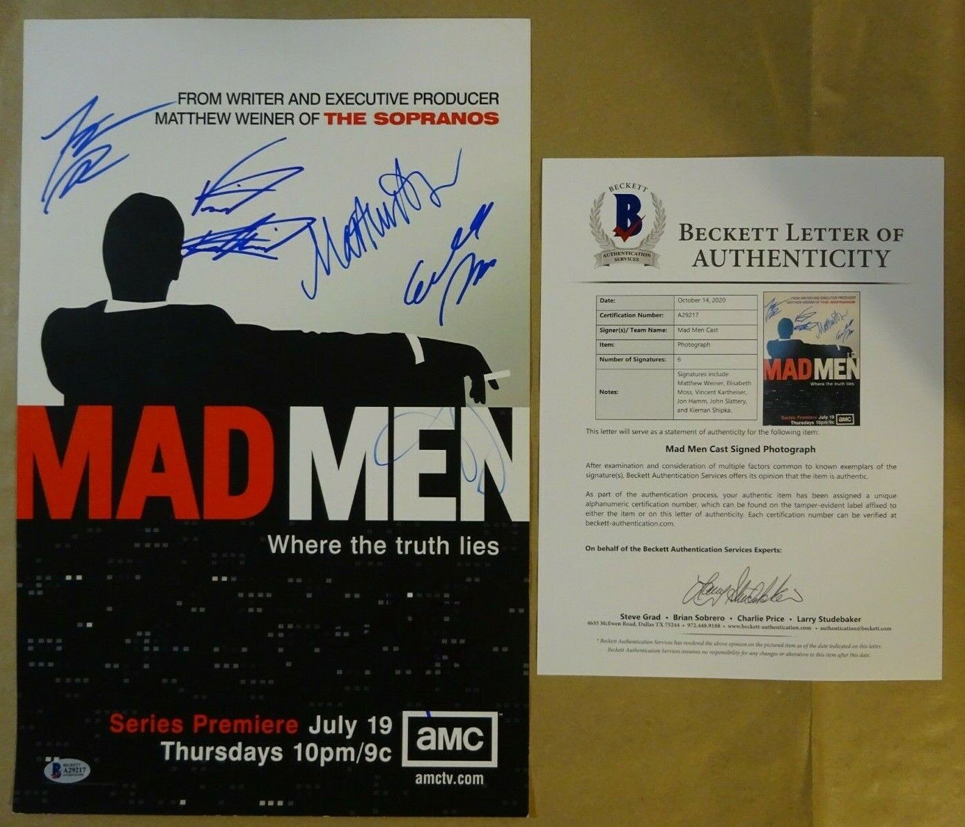 Signed MAD MEN Autographed By 6 11x17