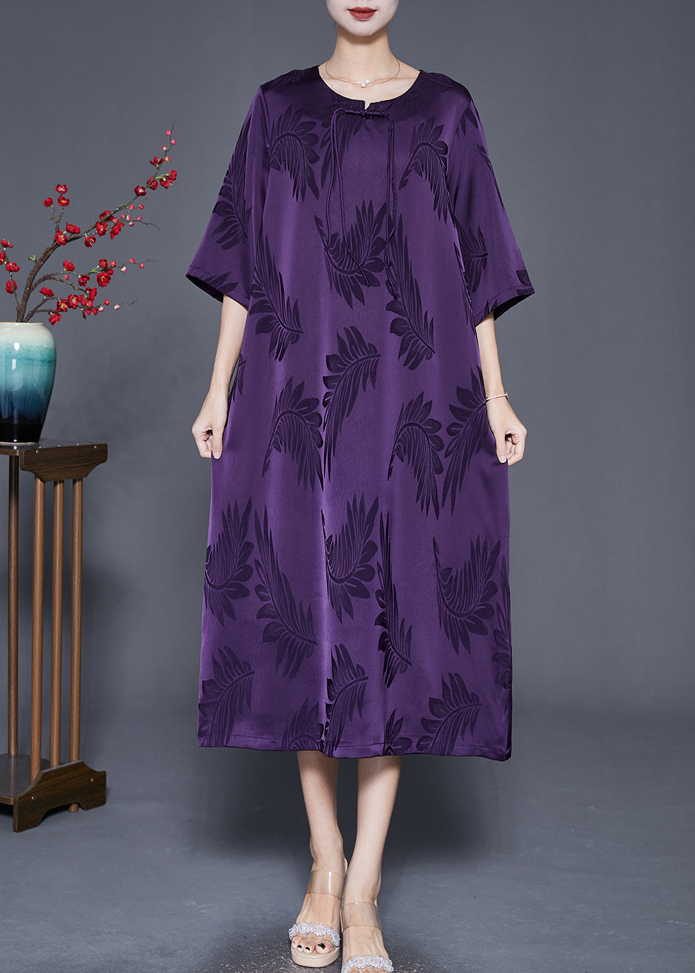 VCSHOES Purple Tasseled Print Silk Maxi Dresses Summer