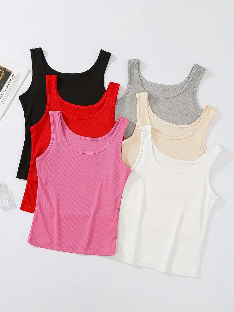 6 Pack Women's Stretchy, Breathable Soft Viscose Blend Tank Tops | Plaid Sleeveless Shirt In Red, Beige, Black, White, Gray | Perfect For Home And Casual Wear