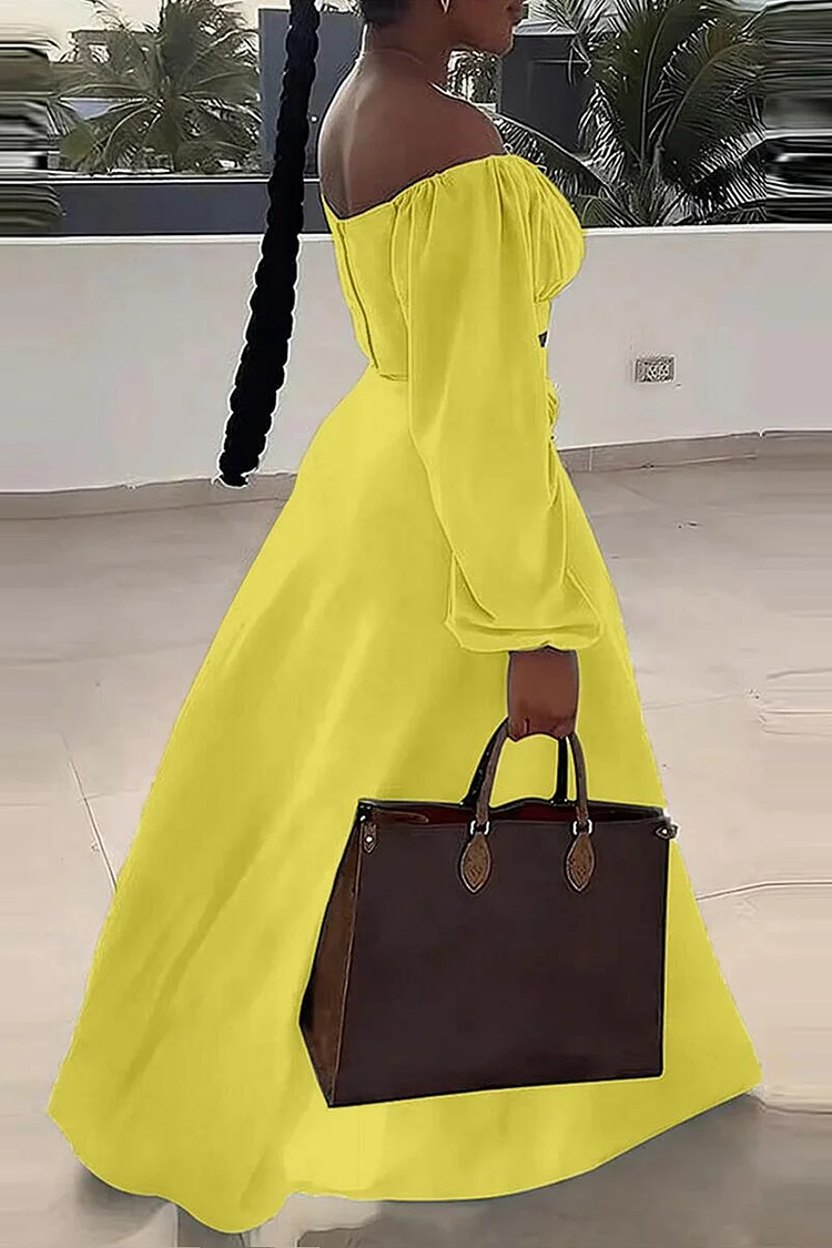 Off Shoulder Long Sleeve Ruched Crop Top High Slit Maxi Skirt Matching Set