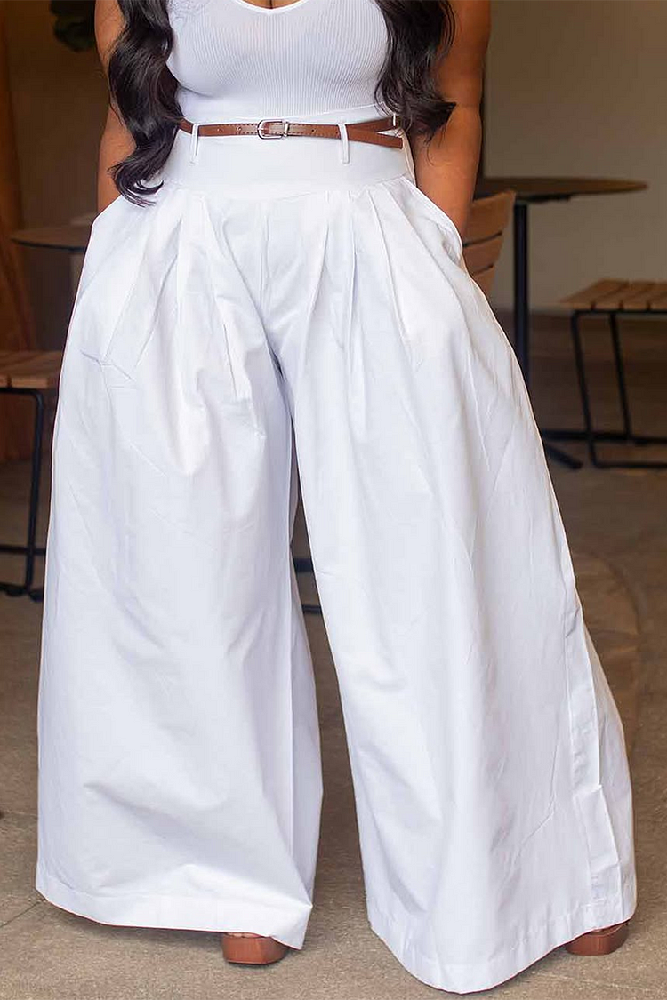 Plus Size Business Casual White Casual Pocket Pants [Pre-Order] 2024 - Xpluswear