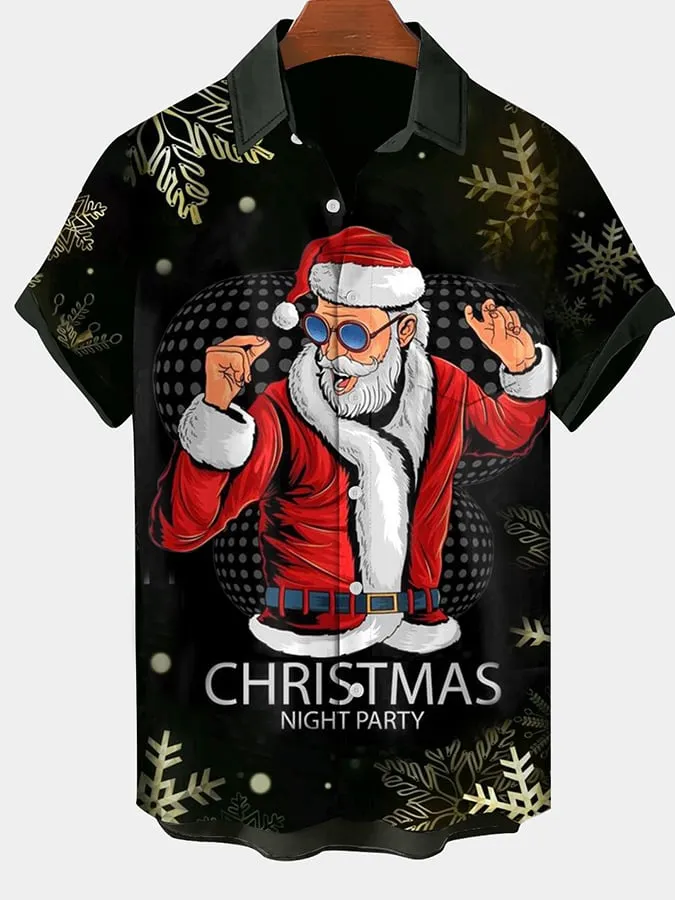 Men's Merry Christmas Santa Singer Plus Size Christmas Tree Short Sleeve Shirt