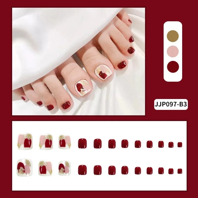 24pcs Purple False Toe Nails Summer Full Cover Wearing Toe Nail Art Pattern Removable Nail Stickers With Glue-Nail Inspo
