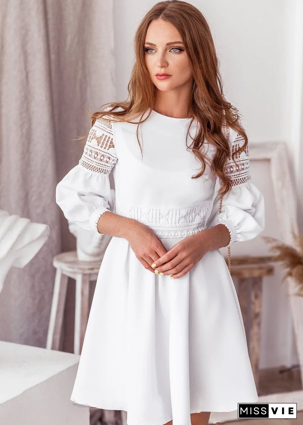 Black & White Lace Boho Mini Dress Oaklynn