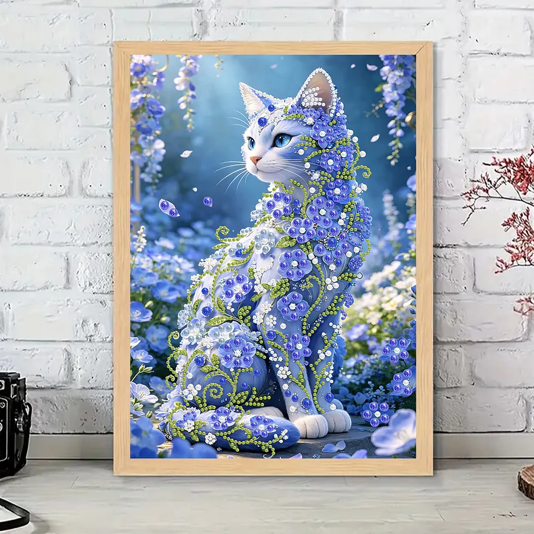 Pearl Painting Kit for Adults Blue Gem Cat 11.81x15.75in