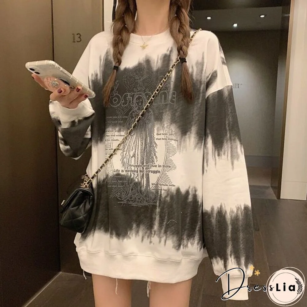 Autumn Cotton Tie Dye Sweatshirt Women Loose Casual Sweatshirt O Neck Pattern Mujer Pullover Street Wear Fashion New