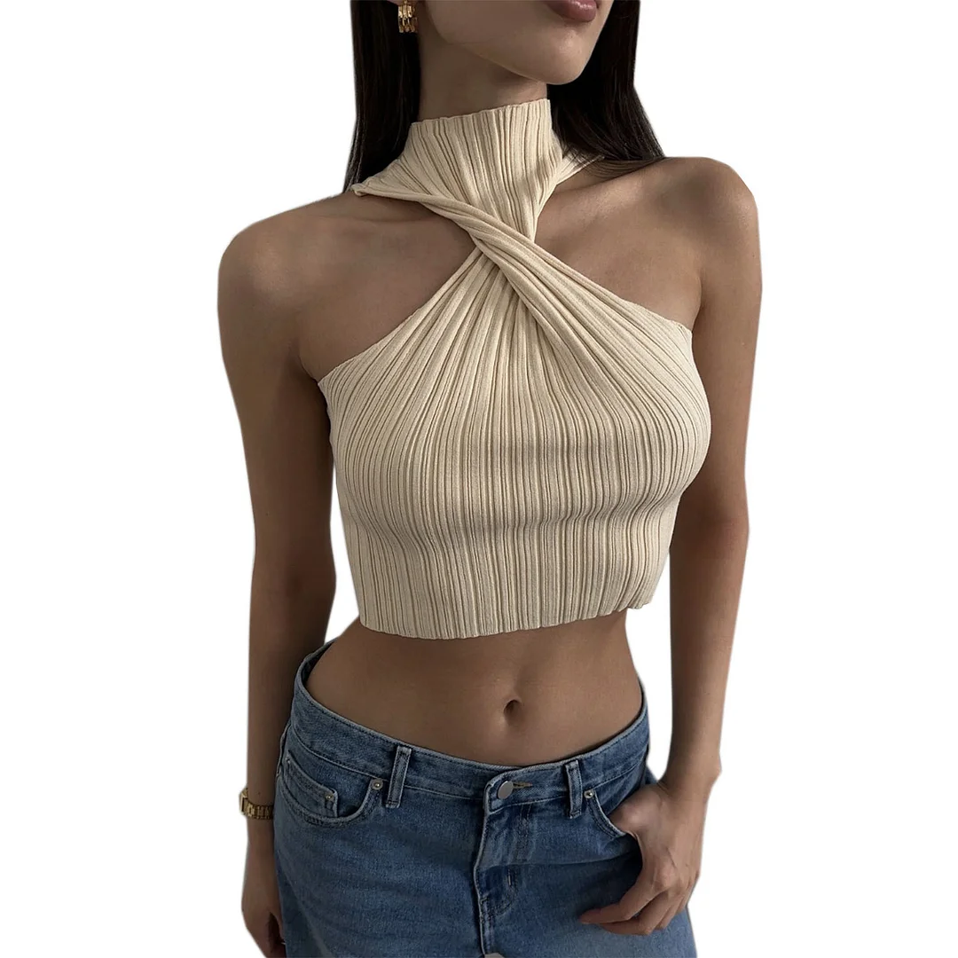 Uveng Spring And Summer Explosion Women's Breast Cross-Shoulder Hair Weaving Net Color Vest Top