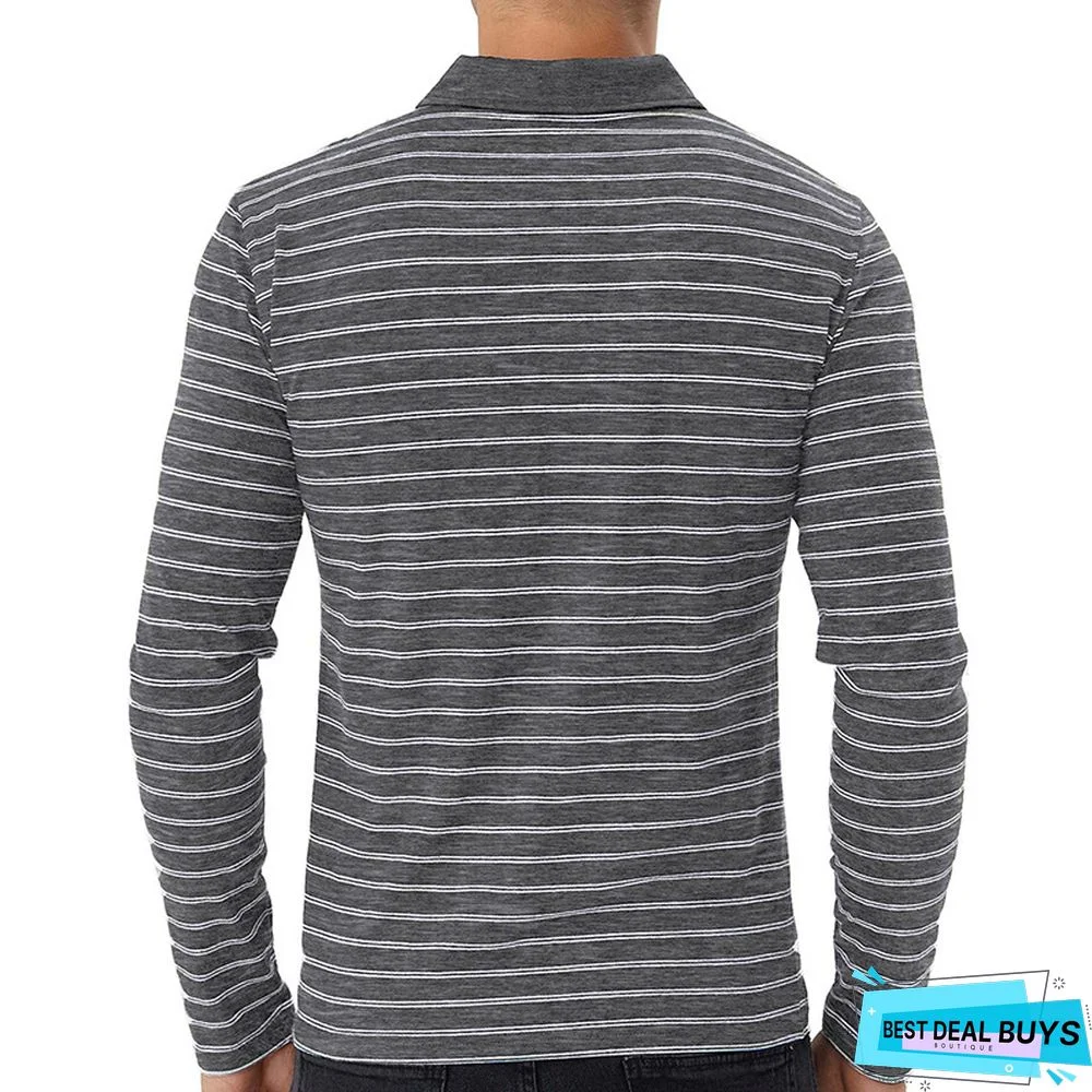 Golf Striped Polo Shirt Custom T-Shirt European and American Men Lapel Long Sleeve