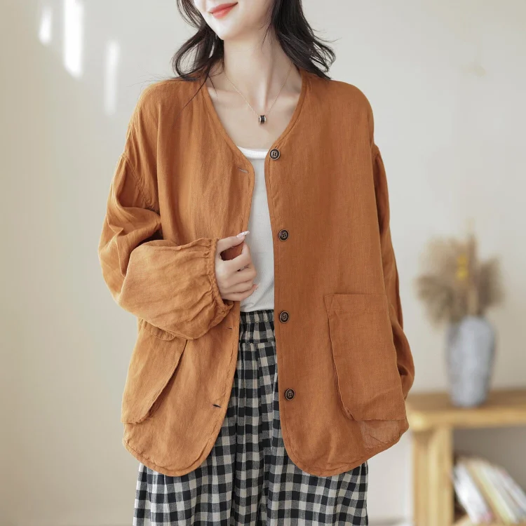Spring Casual Loose Linen Solid Jacket