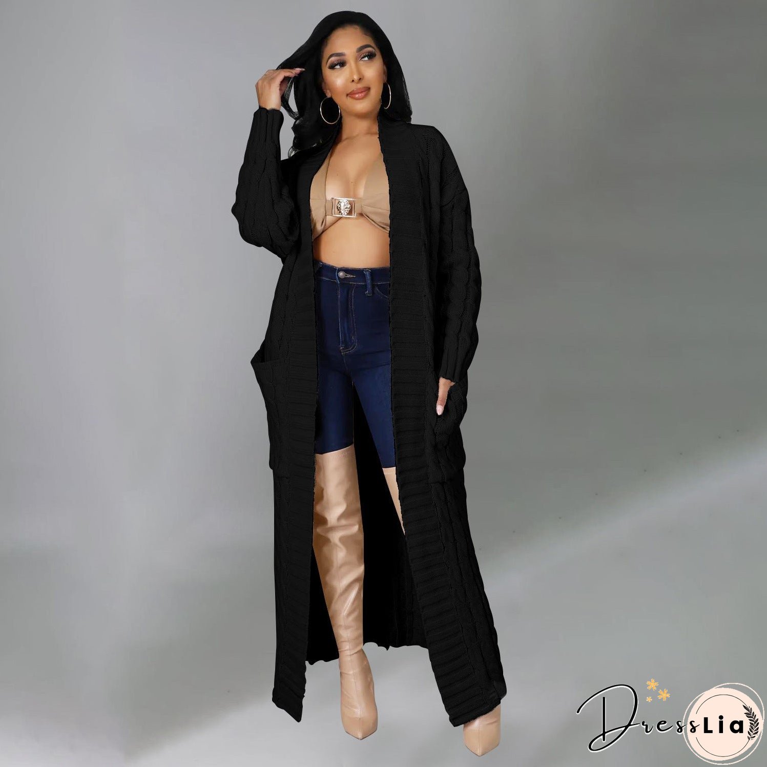 Women's Fashion Casual Long-sleeved Long Solid Color Sweaters