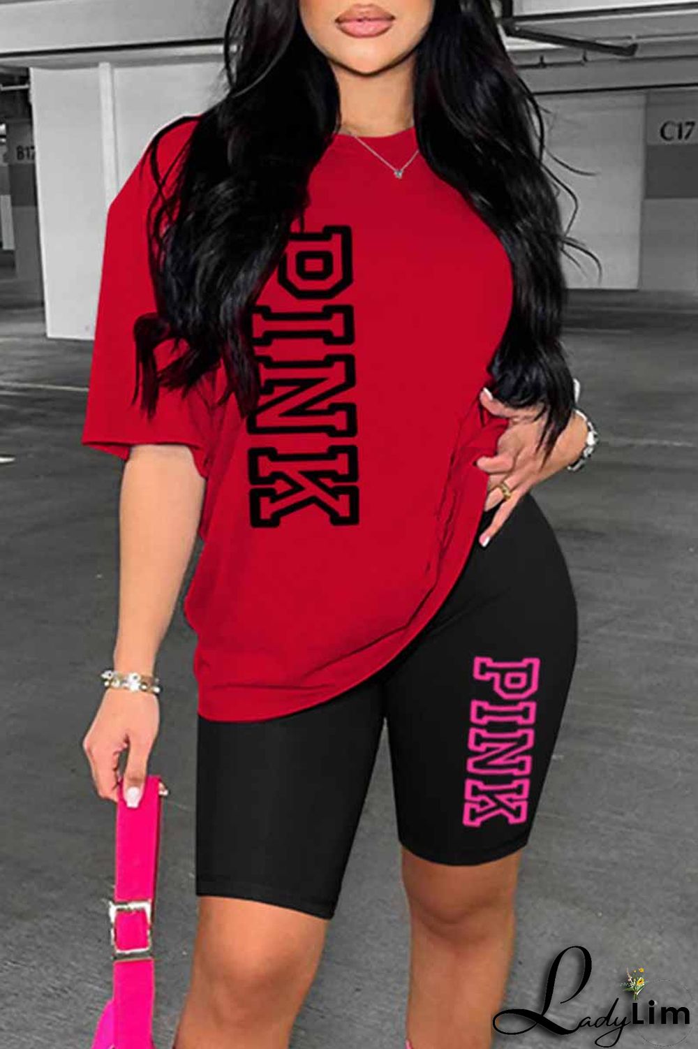 Ginger Casual Print Letter O Neck Short Sleeve Two Pieces