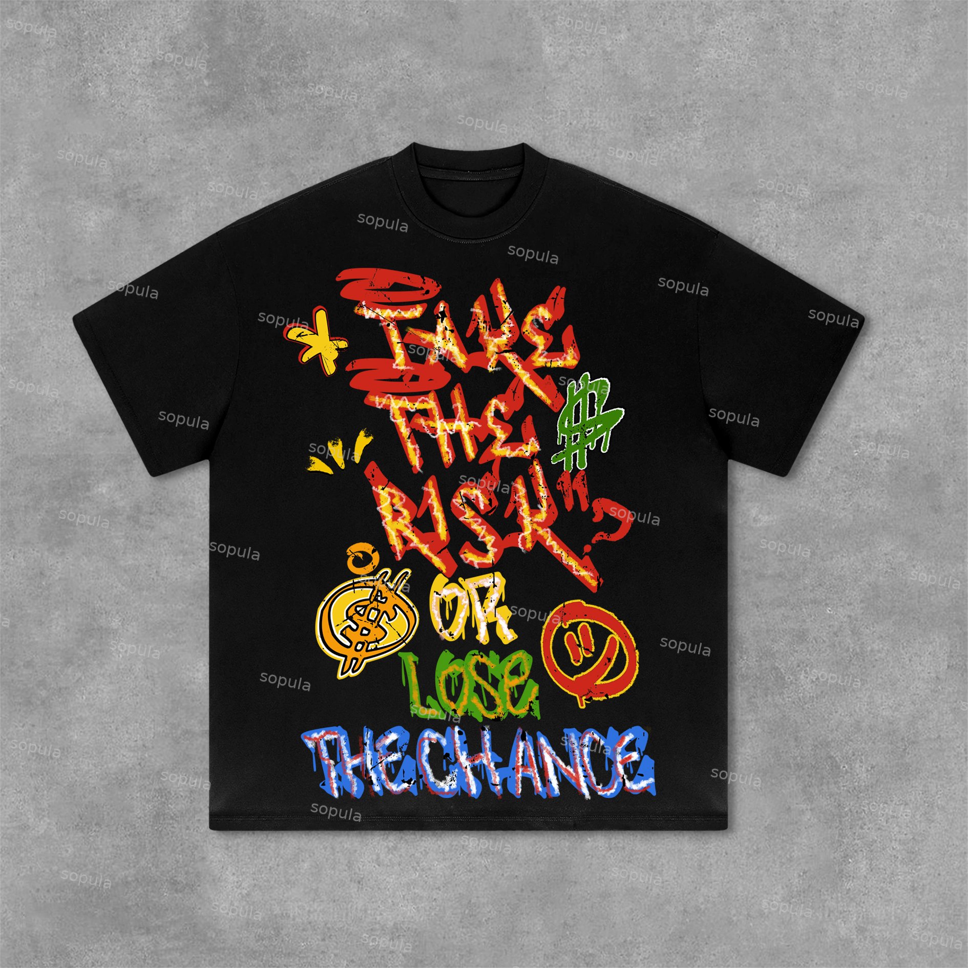 Sopula Vintage Take The Risk Or Lose The Chance Graphic Print Cotton T-Shirt - SOPULA