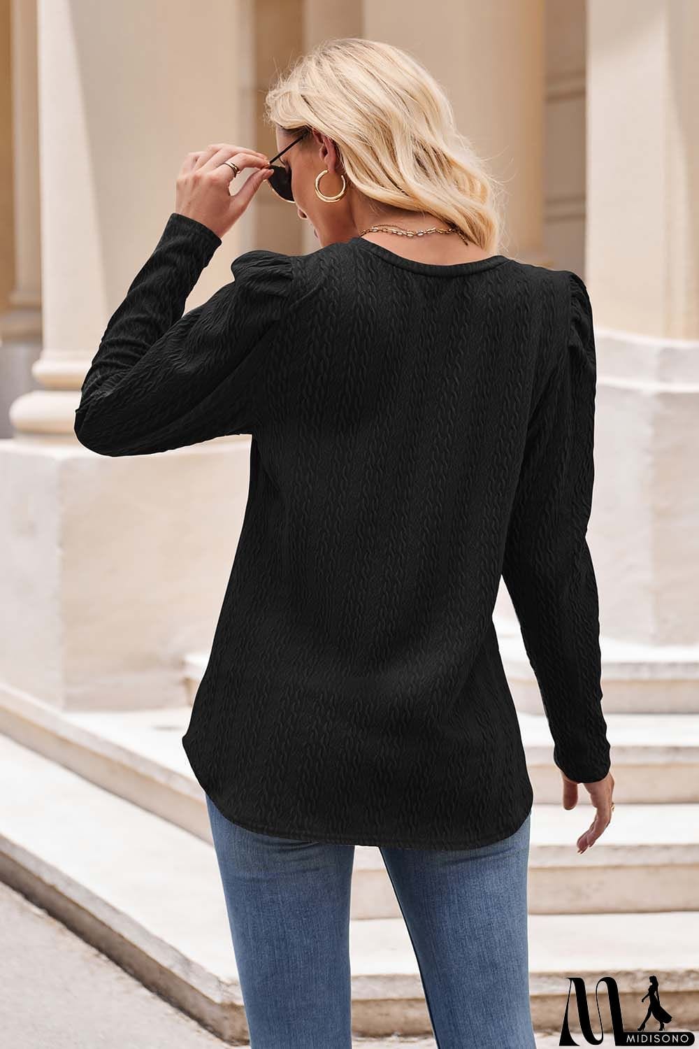 MidiSono - Round Neck Puff Sleeve Blouse