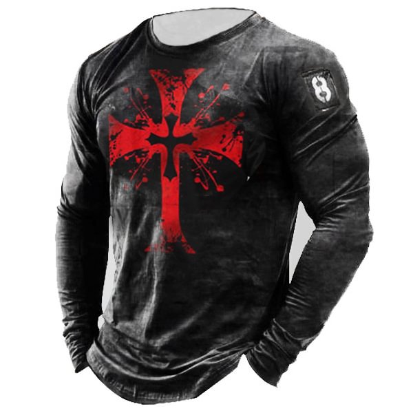 Men's retro casual printed long-sleeved T-shirt / [viawink] /