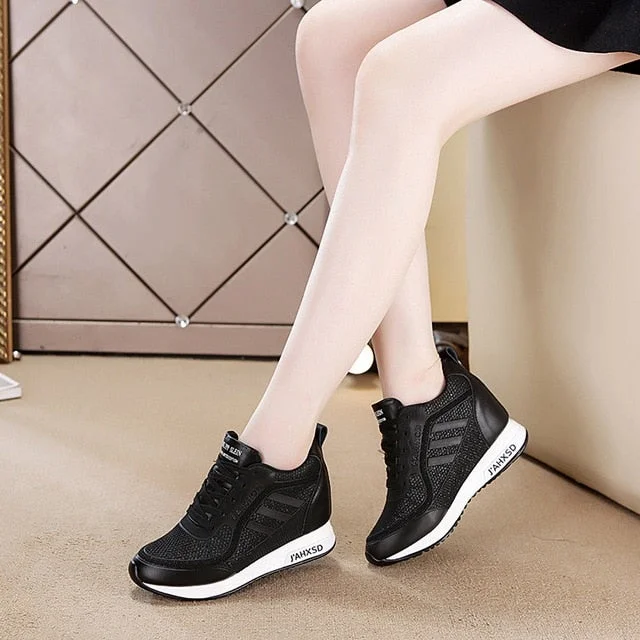 Women's Summer Sports Shoes White Tennis Female Wedge Casual Sneakers Women Platform Fashionable Leather Vulcanized Shoe Running