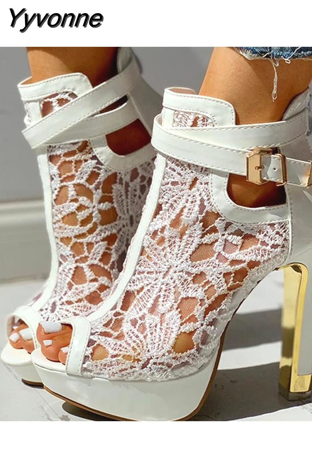 Yyvonne Ladies High Heels Belt Buckle Peep Toe Hollow Platform Sandals ...