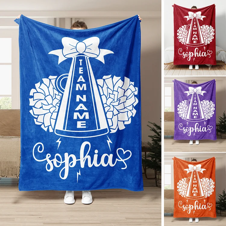 Personalized Cheerleading Blanket, Cheer Pom Poms Soft Cozy Blankets | BKKid405