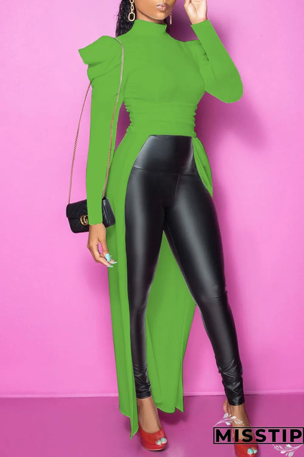 Pink Casual Street Solid Patchwork Fold Asymmetrical Half A Turtleneck Tops