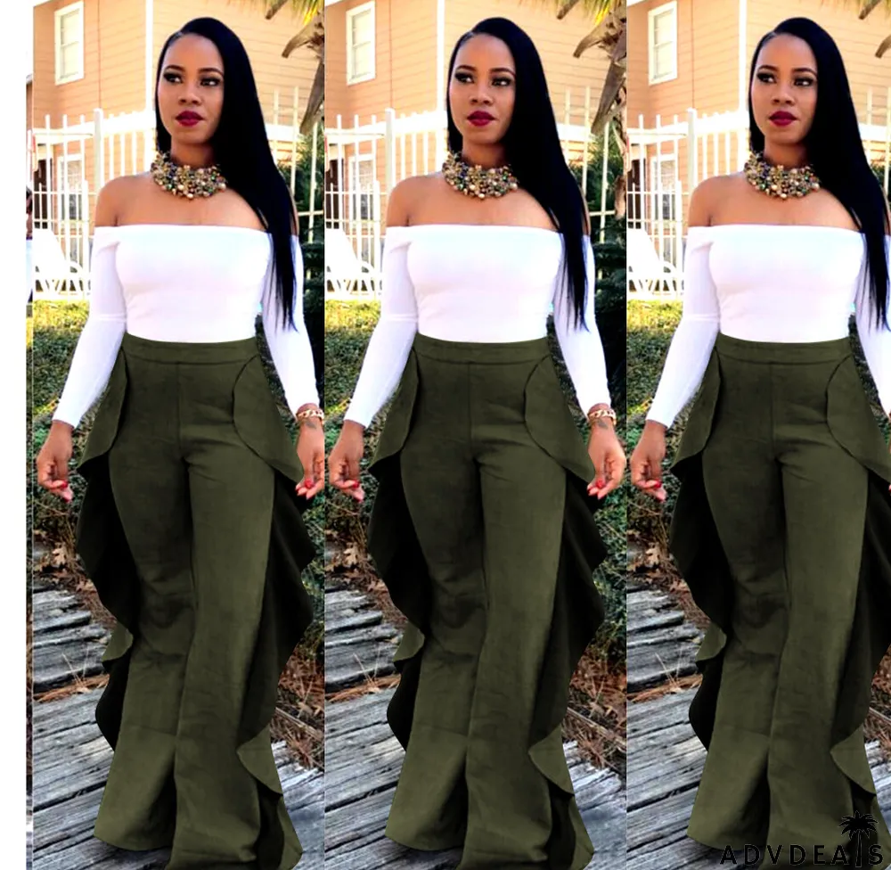Fashion Solid Color Ruffle Pants