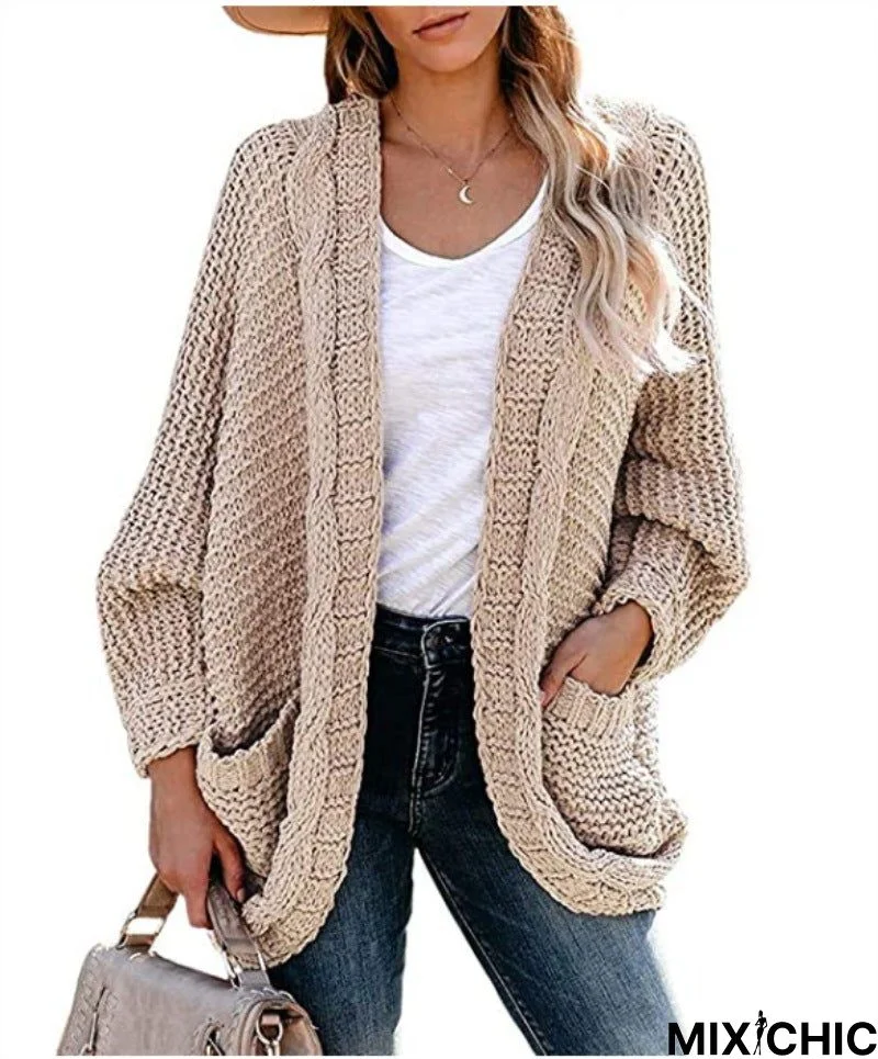 Thick Thread Twist Casual Bat Sleeve Sweater Coat