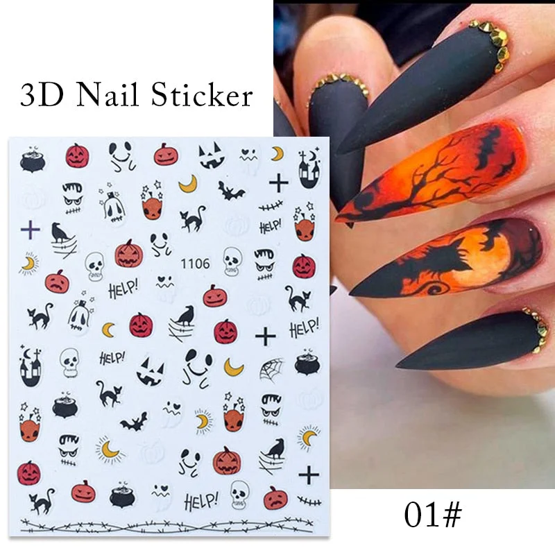3D Christmas Nail Art Decoration Stickers Halloween Pumpkin Skull Geometry Snowflake Winter Design Slider Nail Foils Manicures-Nail Inspo