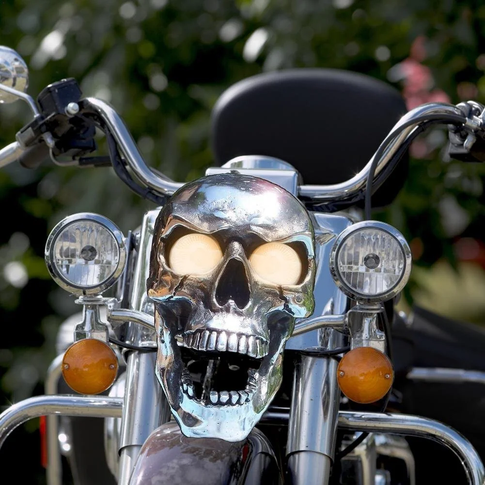 Motorcycle Skull Headlamp Universal Headlamp LED Motorcycle(Silver)