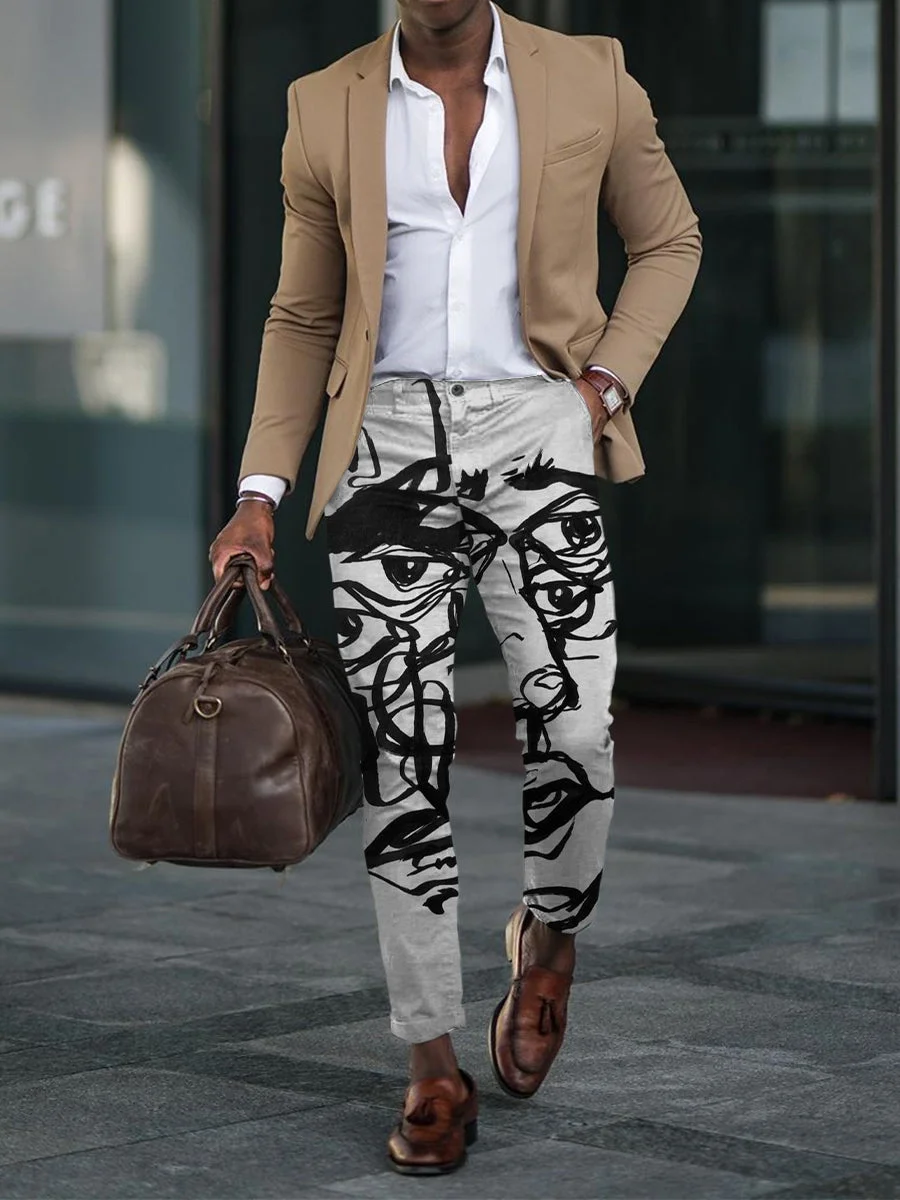 Men's Casual Square Printed Business Suit Pants