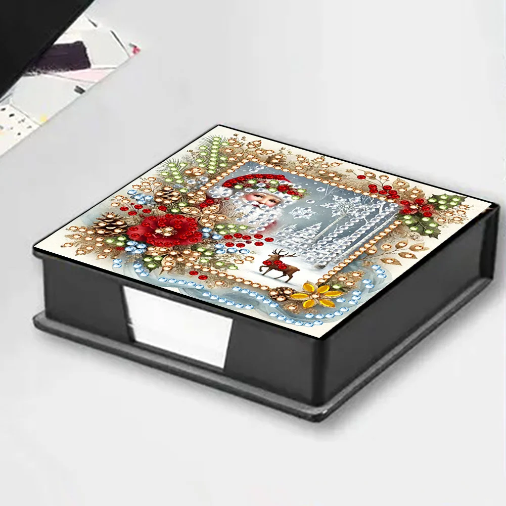 5D DIY PU Santa Claus Diamond Painting Notecard Box Gem Art Note Holder
