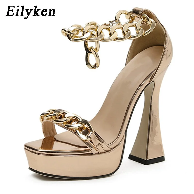 Eilyken 2022 New Summer Sexy Sandals Open Toe Platform Thick Heels Woman Shoes Rome Chain Buckle Strap Dress Heels Sandal