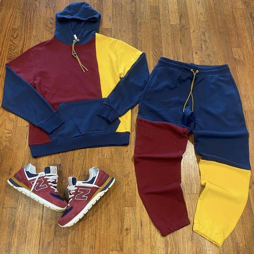 Casual sports style long-sleeved color-blocking hoodie suit
