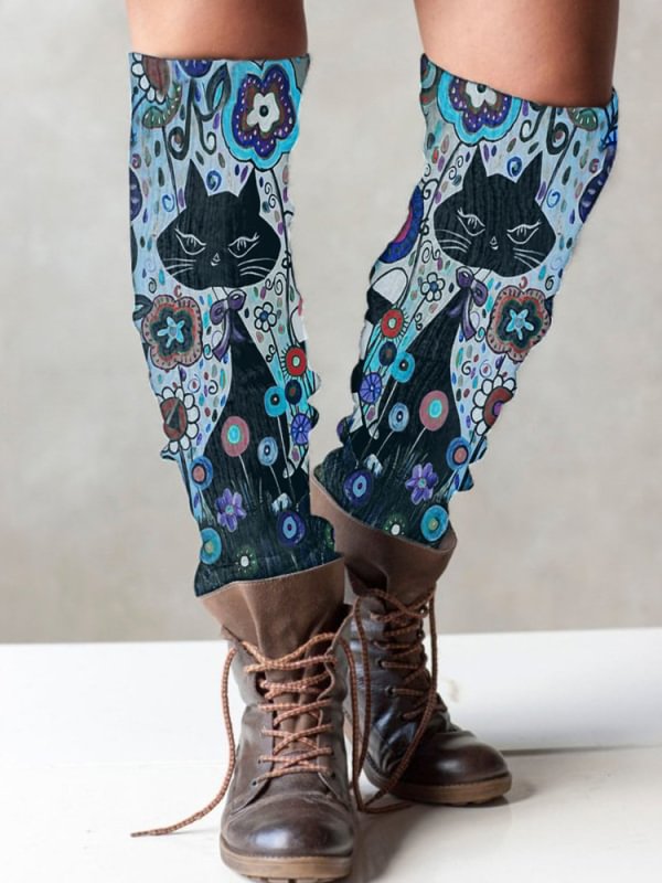 vintage print knitted boots cuffs leg warmer