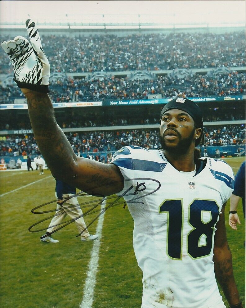 SIDNEY RICE SIGNED SEATTLE SEAHAWKS FOOTBALL 8x10 Photo Poster painting #5 NFL AUTOGRAPH PROOF