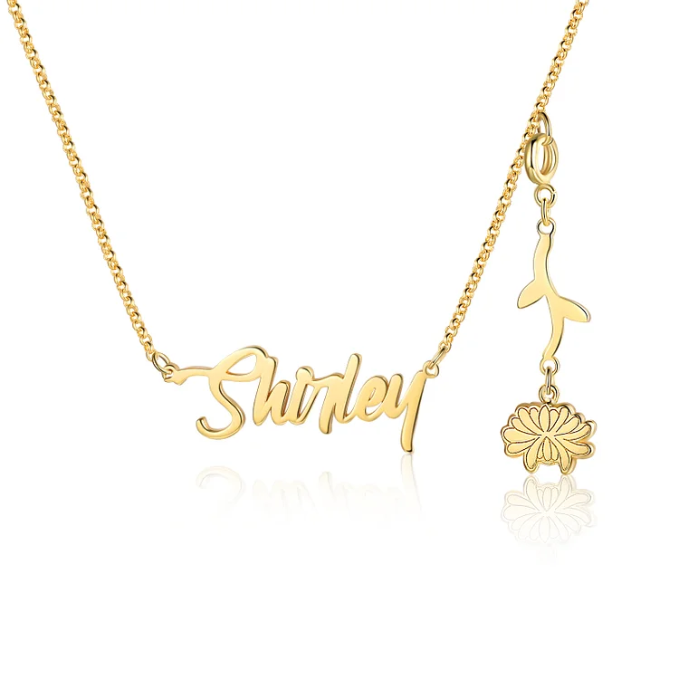 Chrysanthemum Name Necklace Personalized November Birth Month Flower Necklace
