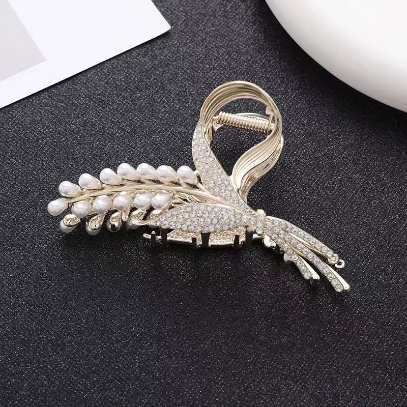 Metal Grab Clip Elegant Bow Hairpin Back Head Large Shark Clip French Pearl Clip Hair Accessories