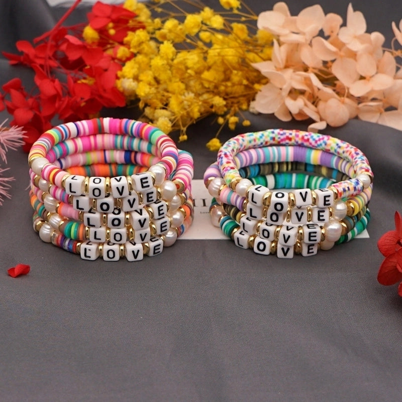 Casual Vacation Love Letter Freshwater Pearl Soft Clay Beaded Women's Bracelets